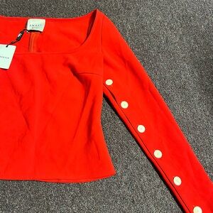 Awake Vibrant Red Button-Sleeve Blouse